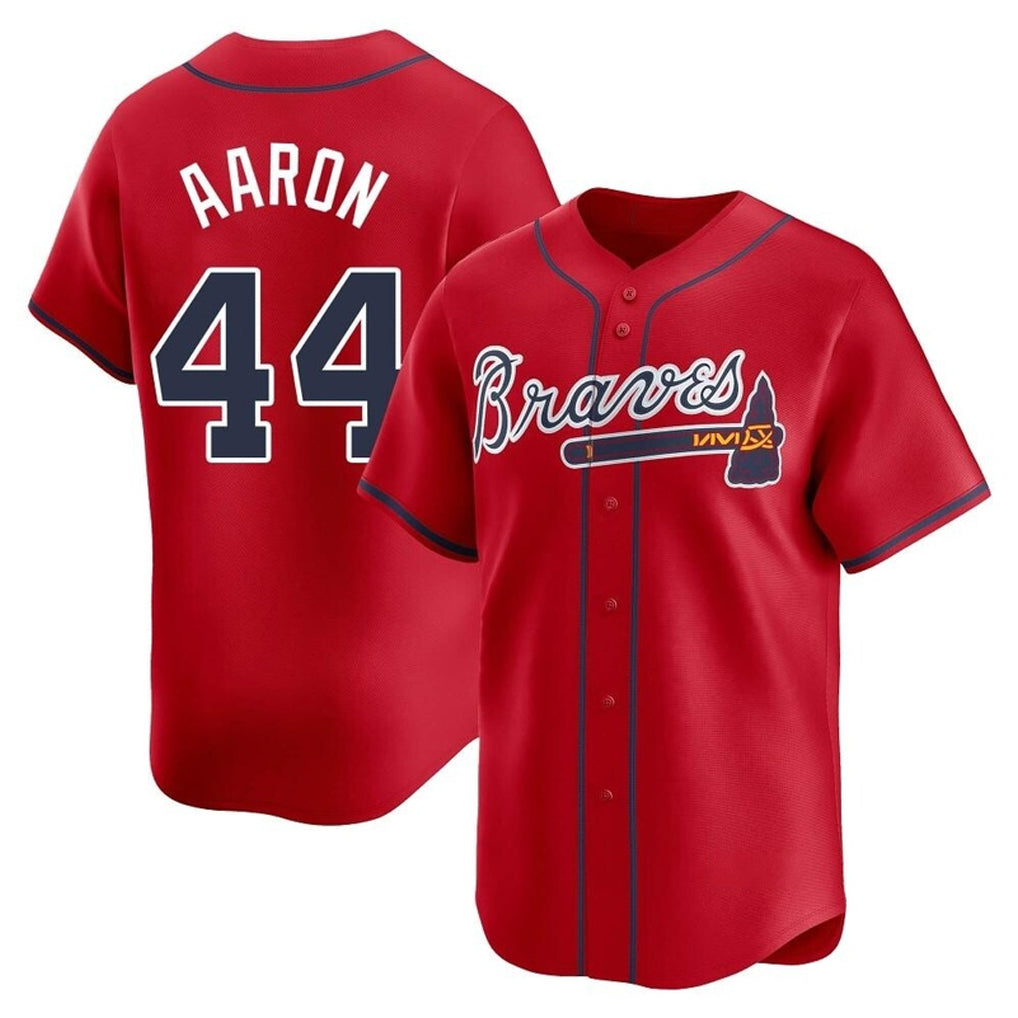 Atlanta Braves #44 Hank Aaron Player Red BFRAILEY Limited Home Game Stitched Jerseys