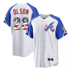 Atlanta Braves #28 Matt Olson Player White BFRAILEY USA 250 Fourth Of July City Connect Home Game Stitched Jerseys