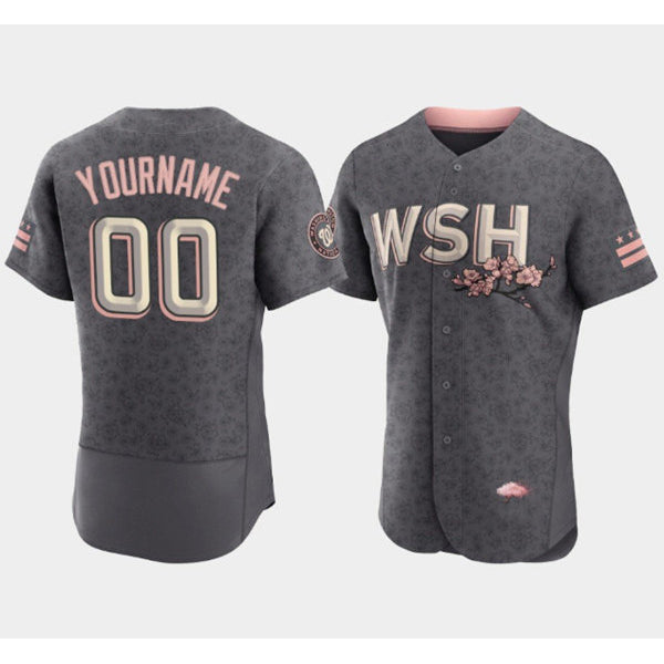 Custom Washington Nationals 2022 Gray BFRAILEY City Connect Cherry Blossom Flex Base Stitched Jersey