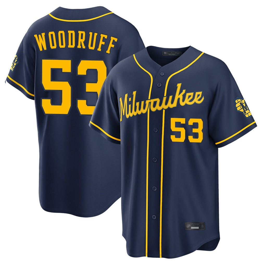 Milwaukee Brewers #53 Brandon Woodruff Player Navy BFRAILEY Home Stadium Game Stitched Jerseys