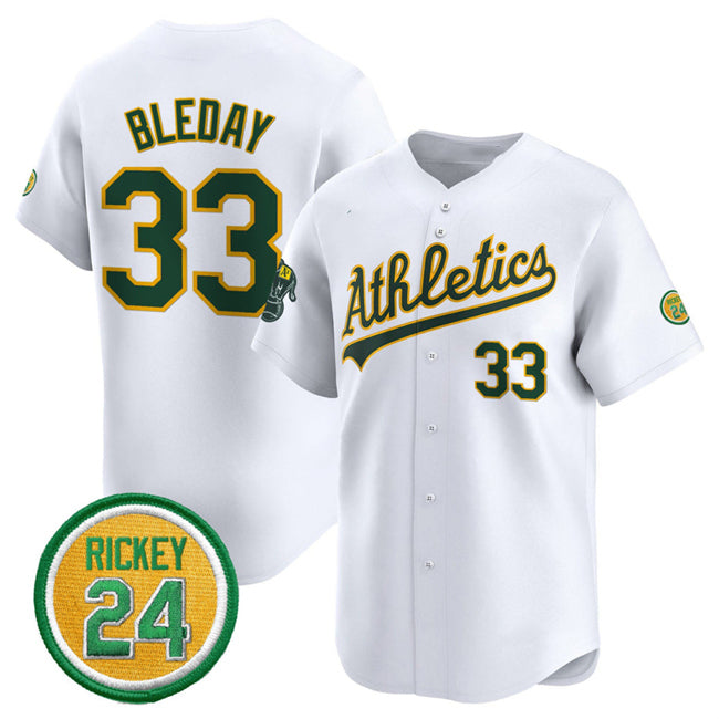 Oakland Athletics #33 JJ Bleday White BFRAILEY 2024 Home Limited With Rickey Henderson Patch Stitched Jersey