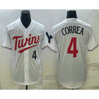 Minnesota Twins #4 Carlos Correa Number White Red BFRAILEY Stitched Cool Base Jersey