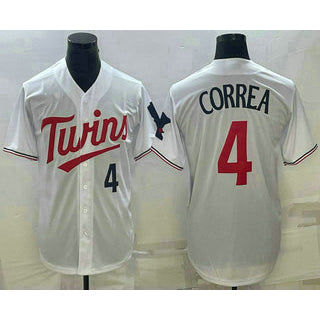 Minnesota Twins #4 Carlos Correa Number White Red BFRAILEY Stitched Cool Base Jersey
