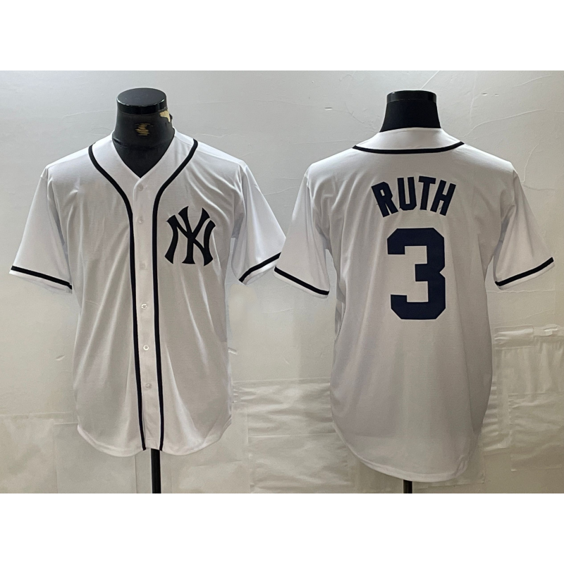 New York Yankees #3 Babe Ruth White BFRAILEY Fashion Cool Base Jersey