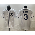 New York Yankees #3 Babe Ruth White BFRAILEY Fashion Cool Base Jersey