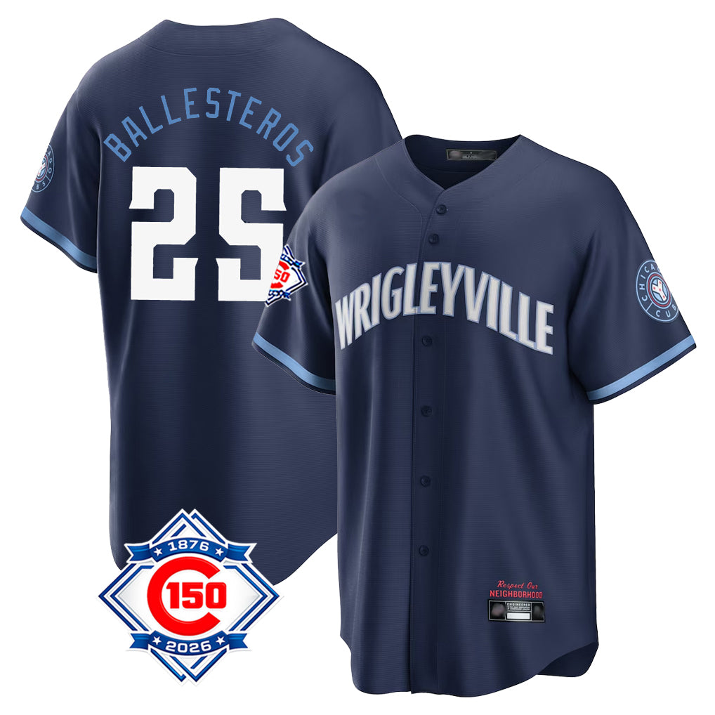 Chicago Cubs #25 Moises Ballesteros Player Navy BFRAILEY 150th Anniversary City Connect Home Game Stitched Jerseys