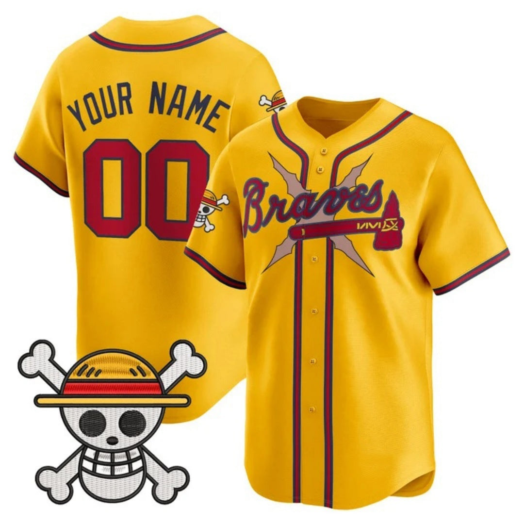 Custom Atlanta Braves x One Piece Gold BFRAILEY Vapor Premier Limited Jersey - Stitched