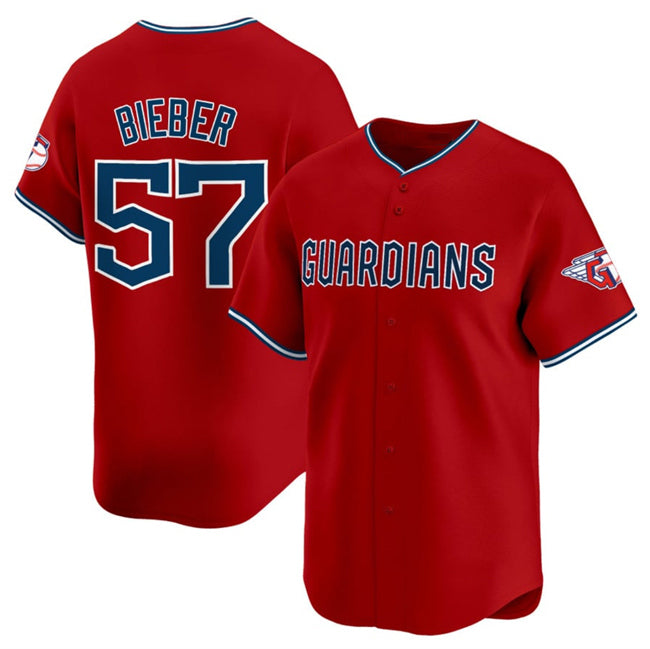 Cleveland Guardians #57 Shane Bieber Red BFRAILEY Alternate Limited Stitched Jersey