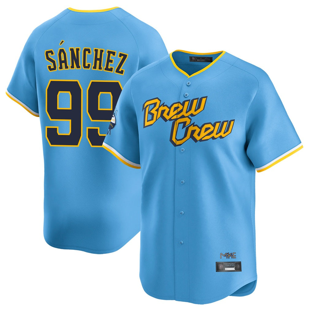 Milwaukee Brewers #99 Gary Sanchez Player Light Blue BFRAILEY City Connect Home Limited Stitched Jerseys