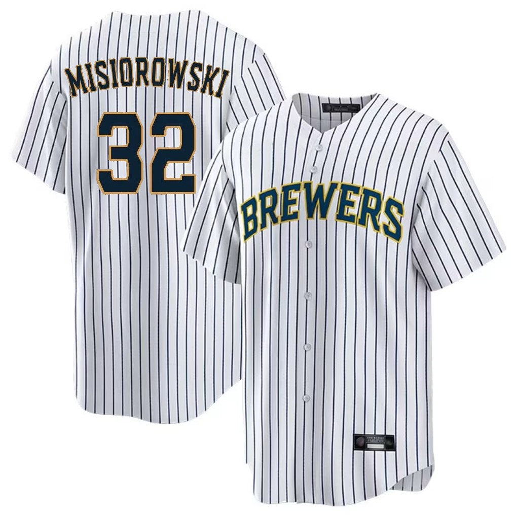 Milwaukee Brewers #32 Jacob Misiorowski Player White BFRAILEY Stripes Home Game Stitched Jerseys
