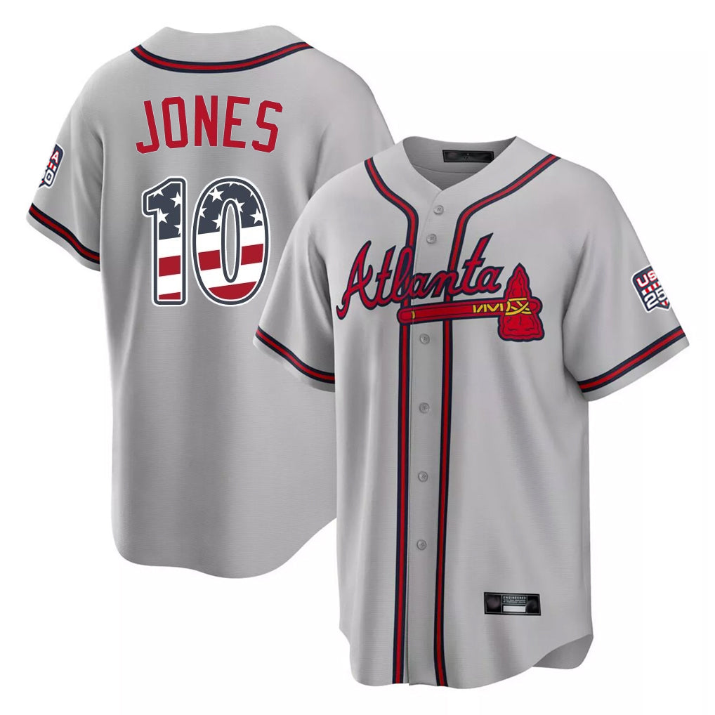 Atlanta Braves #10 Chipper Jones Player Gray BFRAILEY USA 250 Fourth Of July Limited Home Game Stitched Jerseys