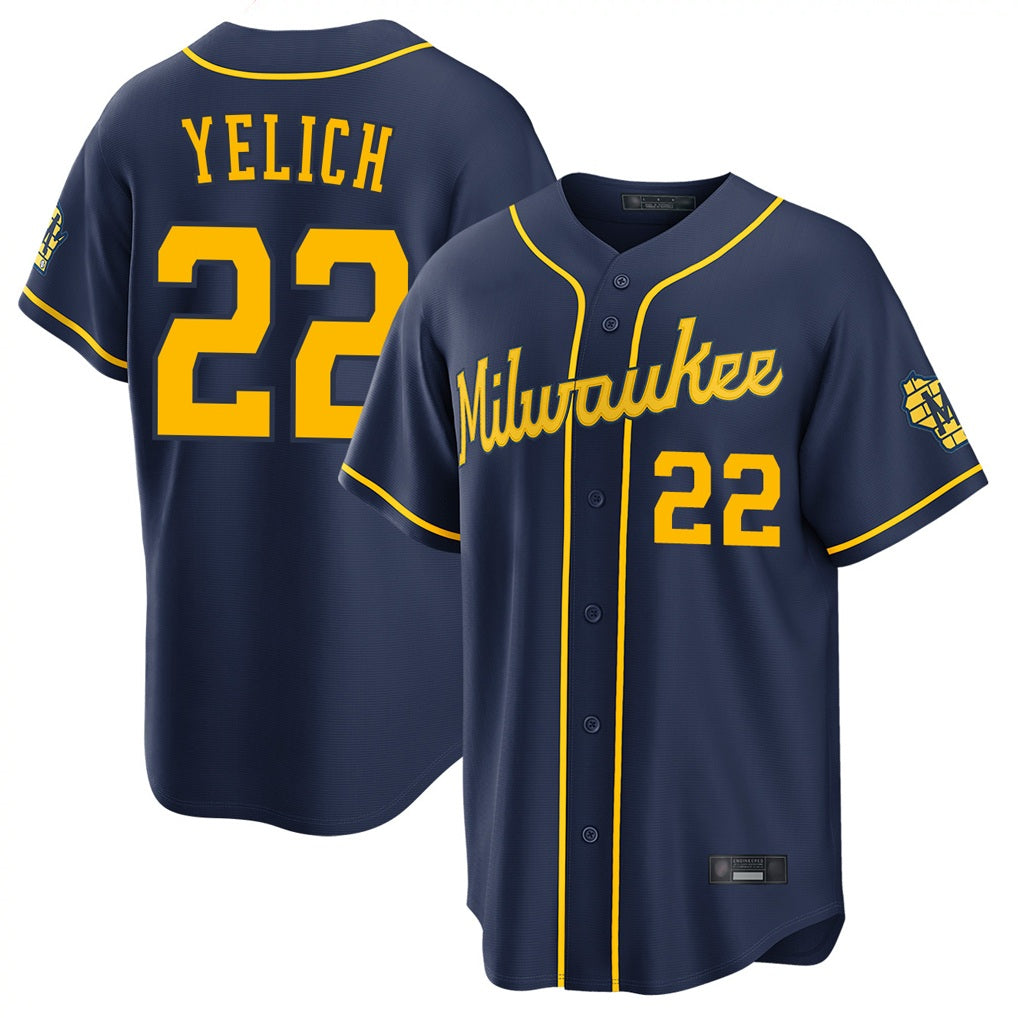Milwaukee Brewers #22 Christian Yelich Player Navy BFRAILEY Home Stadium Game Stitched Jerseys