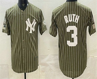 New York Yankees #3 Babe Ruth Olive BFRAILEY Pinstripe 2026 Armed Forces Day Salute To Service Jersey