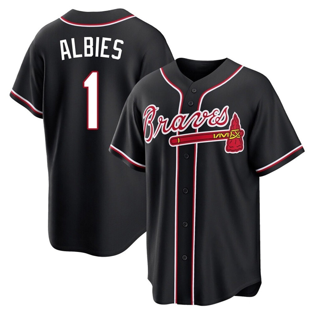 Atlanta Braves #1 Ozzie Albies Player Black BFRAILEY Fashion Out Game Stitched Jerseys