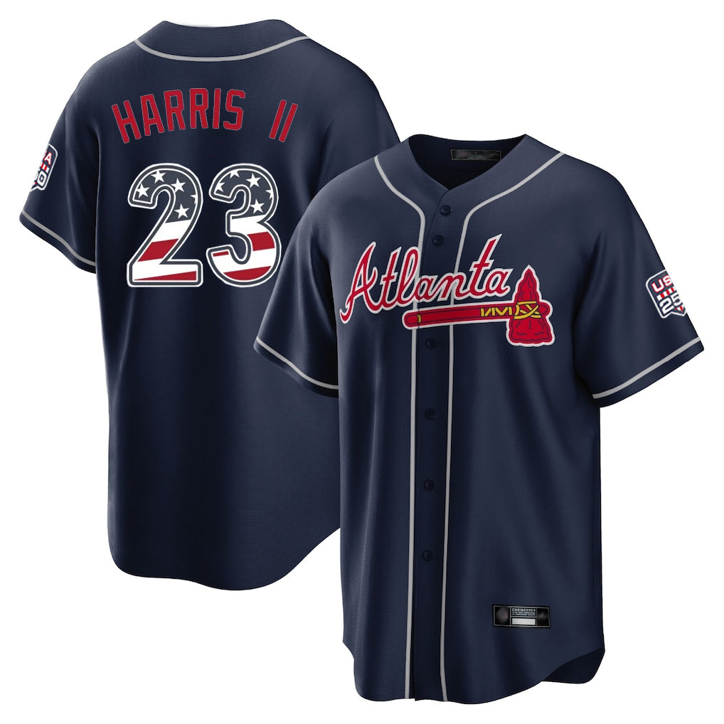Atlanta Braves #23 Michael Harris II Player Navy BFRAILEY USA 250 Fourth Of July Limited Home Game Stitched Jerseys