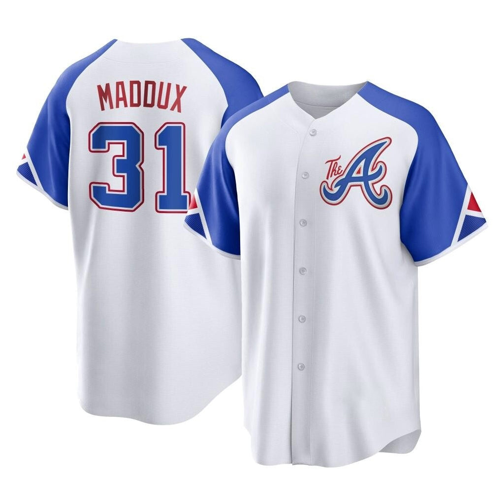 Atlanta Braves #31 Greg Maddux Player White BFRAILEY City Connect Home Game Stitched Jerseys