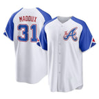 Atlanta Braves #31 Greg Maddux Player White BFRAILEY City Connect Home Game Stitched Jerseys