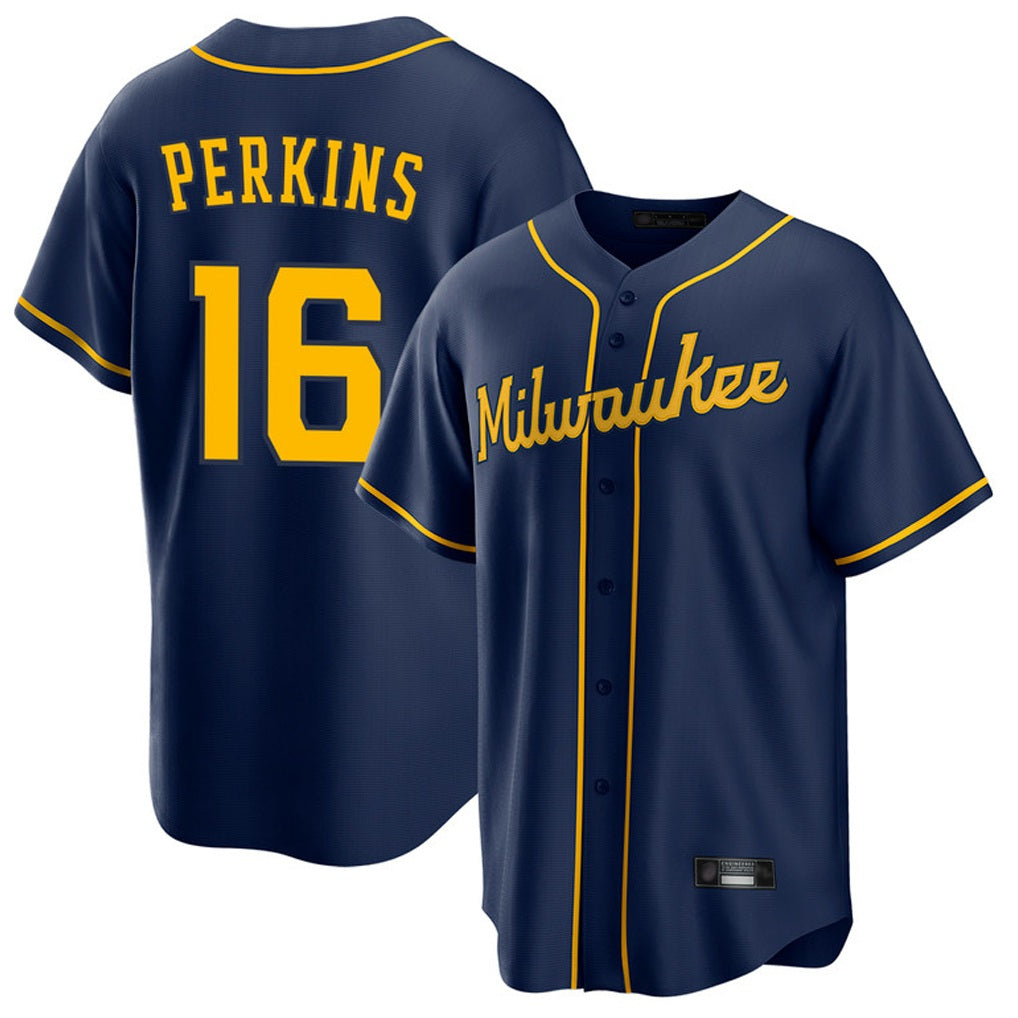 Milwaukee Brewers #16 Blake Perkins Player Navy BFRAILEY Home Game Stitched Jerseys