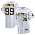 Milwaukee Brewers #99 Gary Sanchez Player White BFRAILEY Stripes Home Limited Game Stitched Jerseys