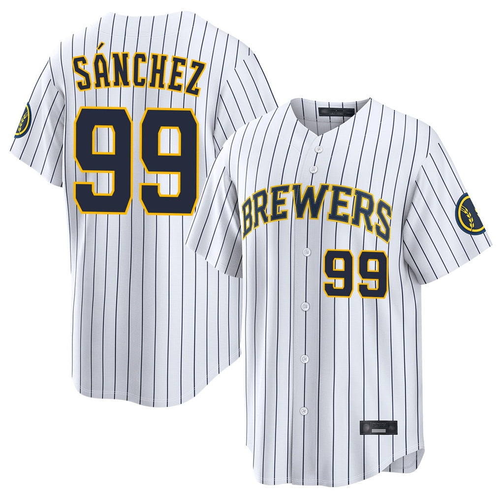 Milwaukee Brewers #99 Gary Sanchez Player White BFRAILEY Stripes Home Limited Game Stitched Jerseys