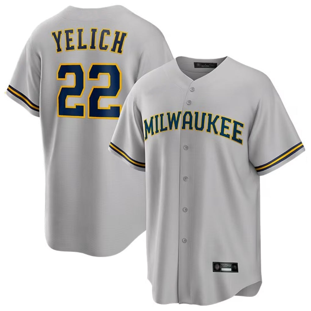 Milwaukee Brewers #22 Christian Yelich Player Gray BFRAILEY Home Game Stitched Jerseys