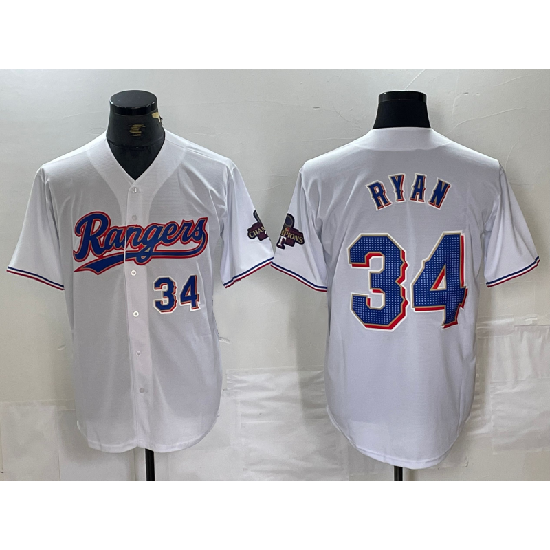 Texas Rangers #34 Nolan Ryan Number White BFRAILEY 2024 Gold Collection Limited Cool Base Jerseys