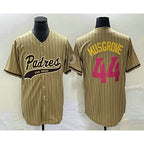 San Diego Padres #44 Joe Musgrove Tan BFRAILEY Pinstripe 2023 City Connect Cool Base Stitched Jersey