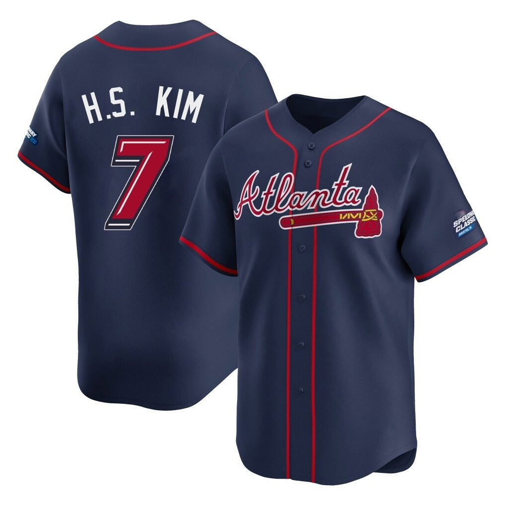 Atlanta Braves #7 Ha-Seong Kim Player Navy BFRAILEY 2025 Speedway Classic Home Game Stitched Jerseys