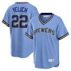 Milwaukee Brewers #22 Christian Yelich Player Light Blue BFRAILEY Cooperstown Collection Game T-shirt Stitched Jerseys
