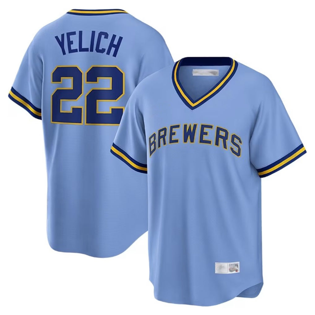Milwaukee Brewers #22 Christian Yelich Player Light Blue BFRAILEY Cooperstown Collection Game T-shirt Stitched Jerseys