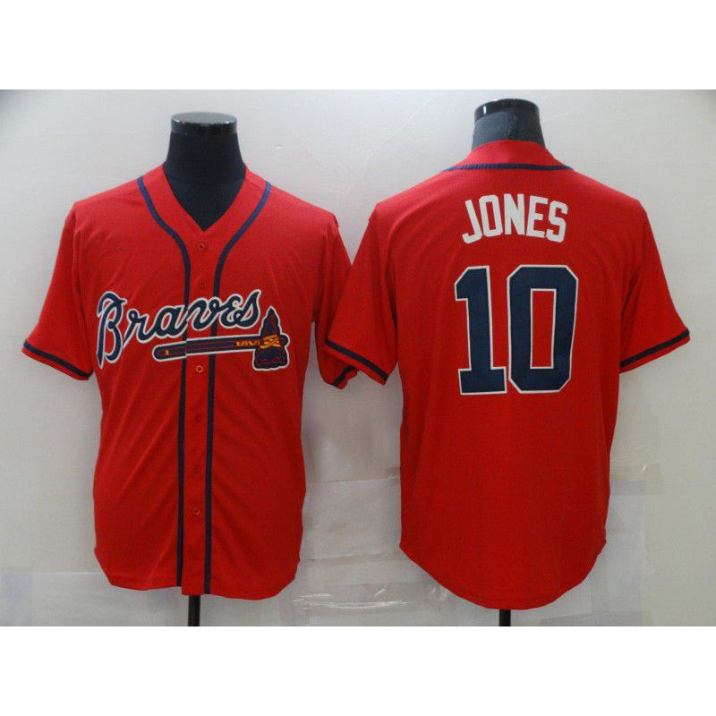 Atlanta Braves #10 Chipper Jones Red BFRAILEY Stitched Cool Base Jersey