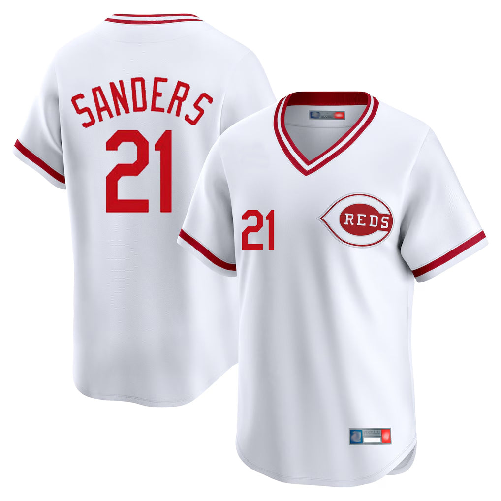 Cincinnati Reds #21 Hunter Greene Player White BFRAILEY Cooperstown Collection Limited T-shirt Home Stitched Jerseys