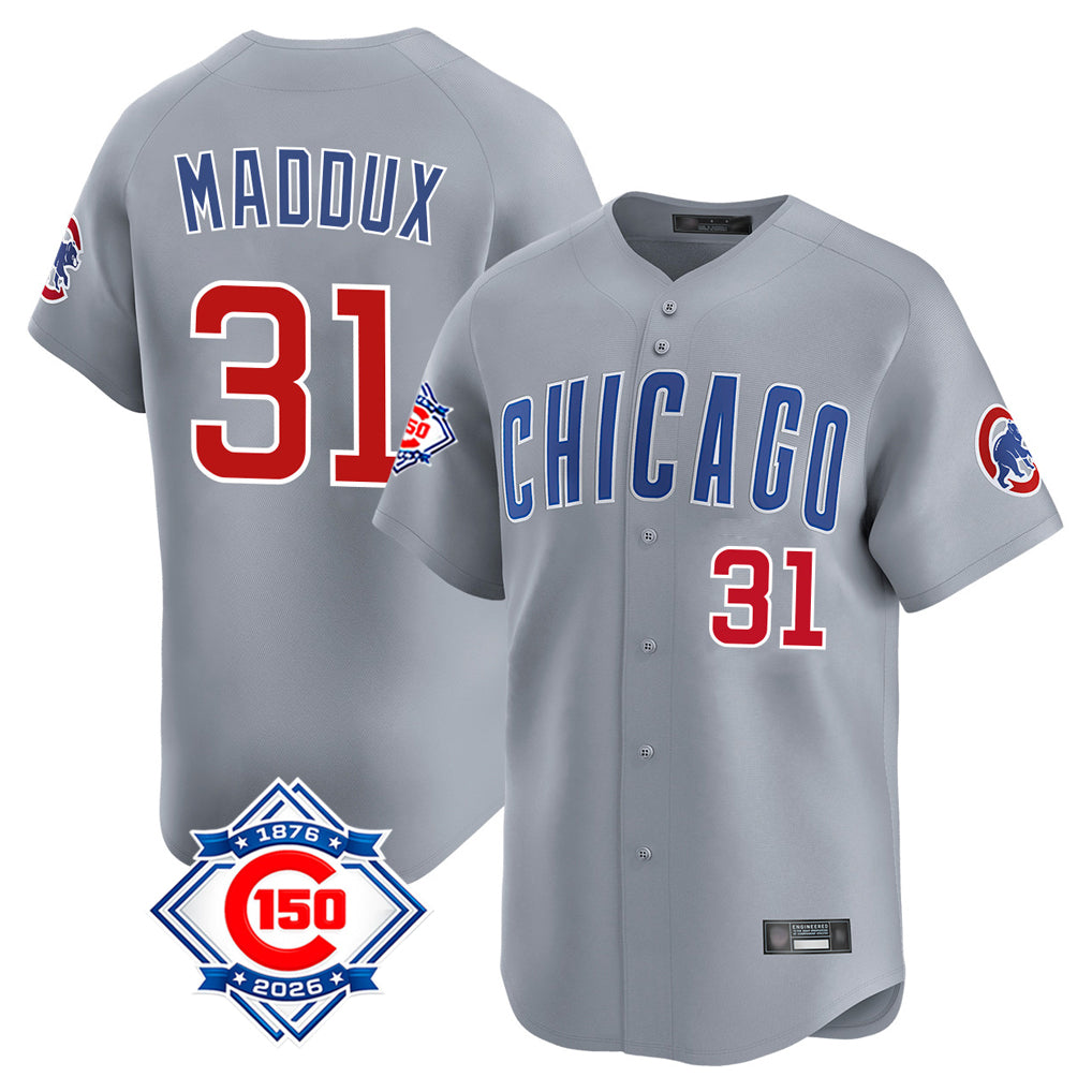 Chicago Cubs #31 Greg Maddux Player Gray BFRAILEY Road 150th Anniversary Limited Home Stitched Jerseys