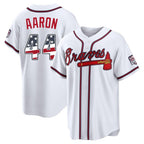 Atlanta Braves #44 Hank Aaron Player White BFRAILEY USA 250 Fourth Of July Limited Home Game Stitched Jerseys