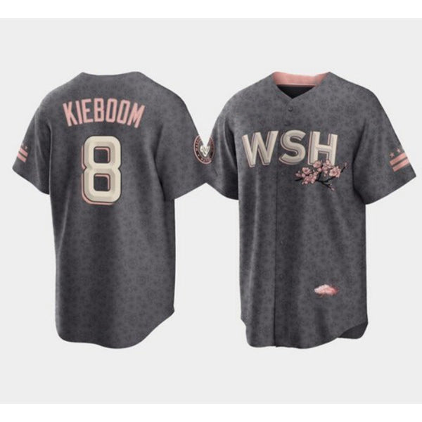 Washington Nationals #8 Carter Kieboom 2022 Grey BFRAILEY City Connect Cherry Blossom Cool Base Stitched Jersey
