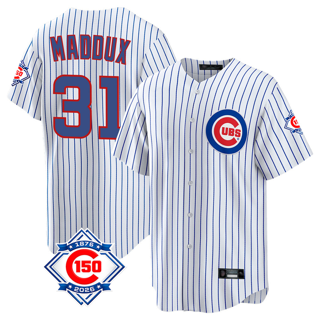 Chicago Cubs #31 Greg Maddux Player White BFRAILEY 150th Anniversary Home Game Stitched Jerseys