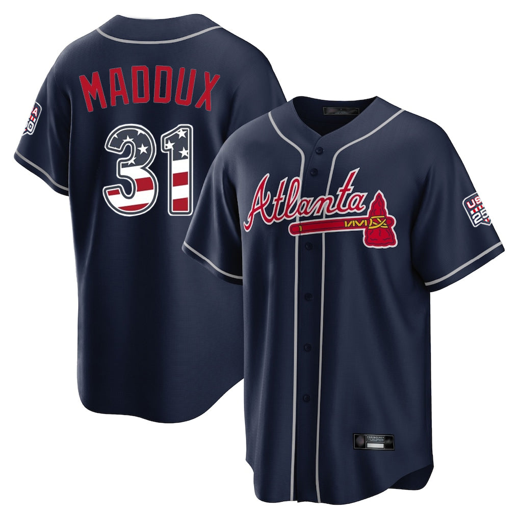 Atlanta Braves #31 Greg Maddux Player Navy BFRAILEY USA 250 Fourth Of July Limited Home Game Stitched Jerseys