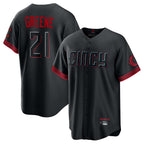 Cincinnati Reds #21 Hunter Greene Player Black BFRAILEY City Connect Home Game Stitched Jerseys