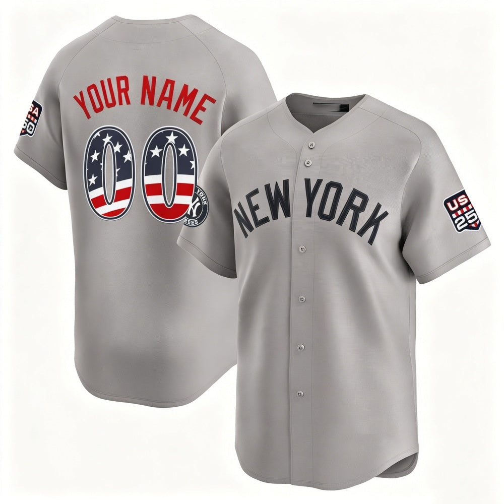 Custom New York Yankees Gray BFRAILEY USA 250 Fourth of July Limited Stitched Jersey