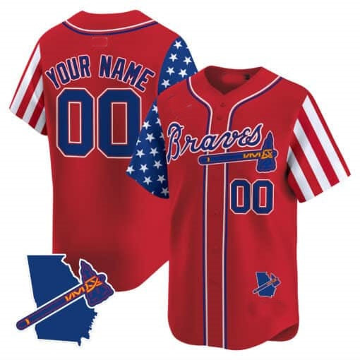 Custom Atlanta Braves 2024 Independence Day Vapor Premier Limited Jersey V2 ¨C Red BFRAILEY