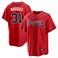 Atlanta Braves #31 Greg Maddux Player Red BFRAILEY Home Game Stitched Jerseys