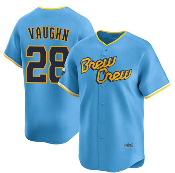 Milwaukee Brewers #28 Andrew Vaughn Powder Blue BFRAILEY City Connect Limited Stitched Jersey