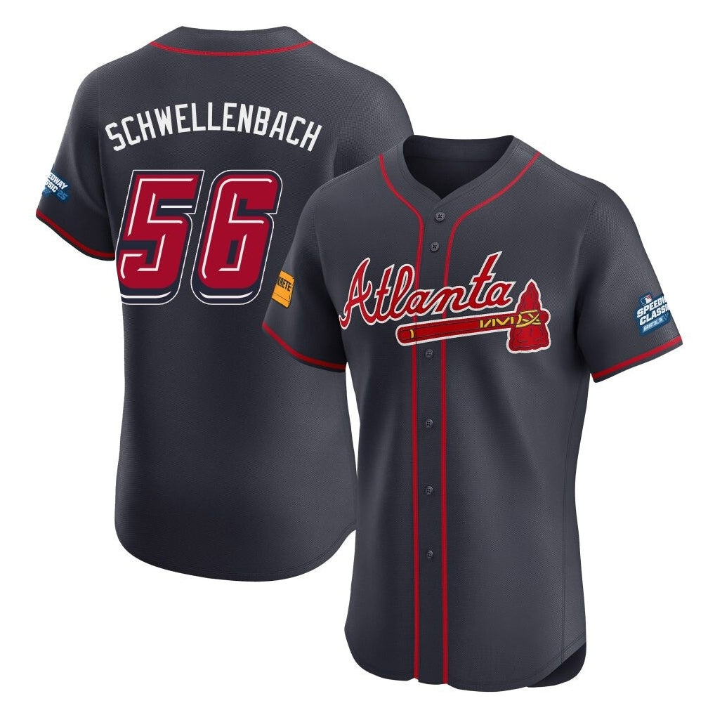 Atlanta Braves #56 Spencer Schwellenbach Player Navy BFRAILEY 2025 Speedway Classic Limited Elite Home Game Stitched Jerseys