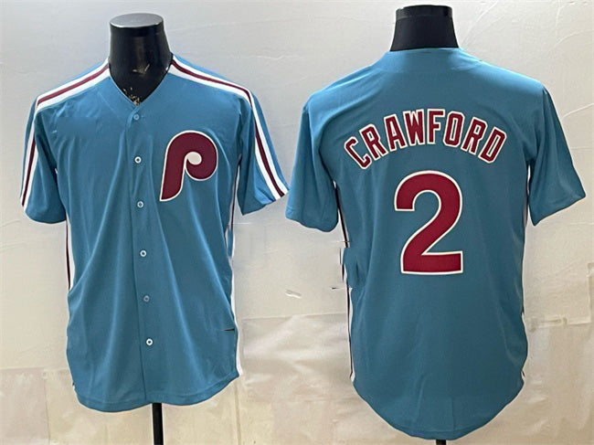 Philadelphia Phillies #2 Justin Crawford Blue BFRAILEY Cool Base Stitched Jersey