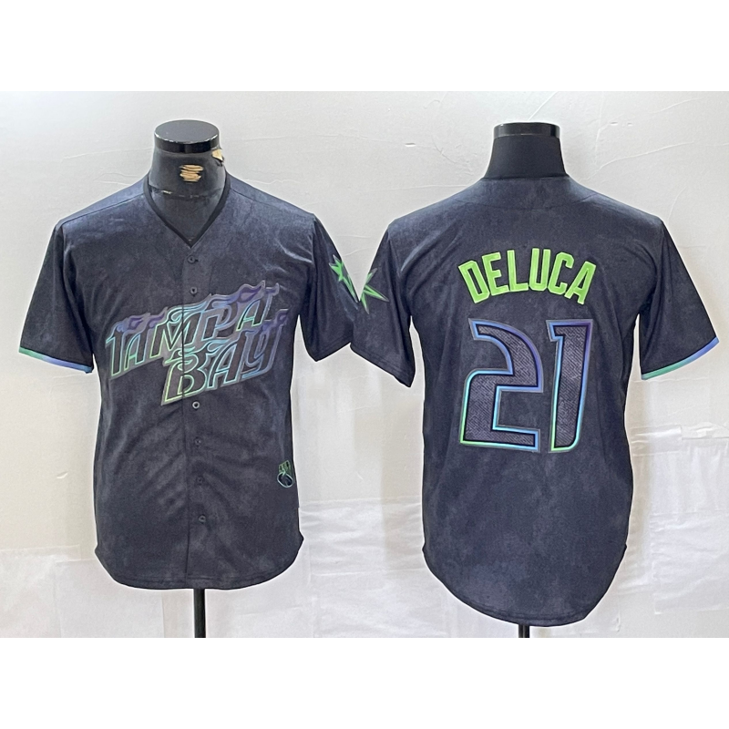 Tampa Bay Rays #21 Jonny DeLuca Charcoal BFRAILEY 2024 City Connect Limited Stitched Jersey 2