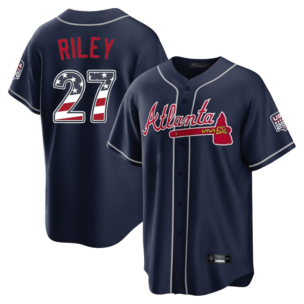 Atlanta Braves #27 Austin Riley Player Navy BFRAILEY USA 250 Fourth Of July Limited Home Game Stitched Jerseys