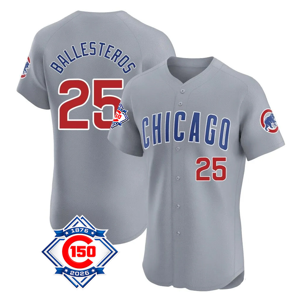 Chicago Cubs #25 Moises Ballesteros Player Gray BFRAILEY Road 150th Anniversary Limited Elite Home Stitched Jerseys