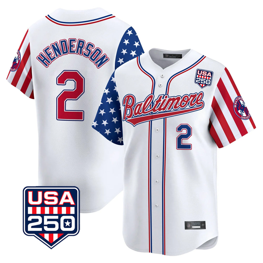 Baltimore Orioles #2 Gunnar Henderson Player White BFRAILEY USA 250 Independence Day Vapor Premier Limited Home Game Stitched Jerseys
