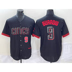 Cincinnati Reds #9 Joe Burrow Number Black BFRAILEY 2023 City Connect Cool Base Stitched Jersey 3