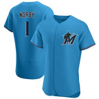 Miami Marlins #1 Connor Norby Player Blue BFRAILEY Home Limited Elite Stitched Jerseys